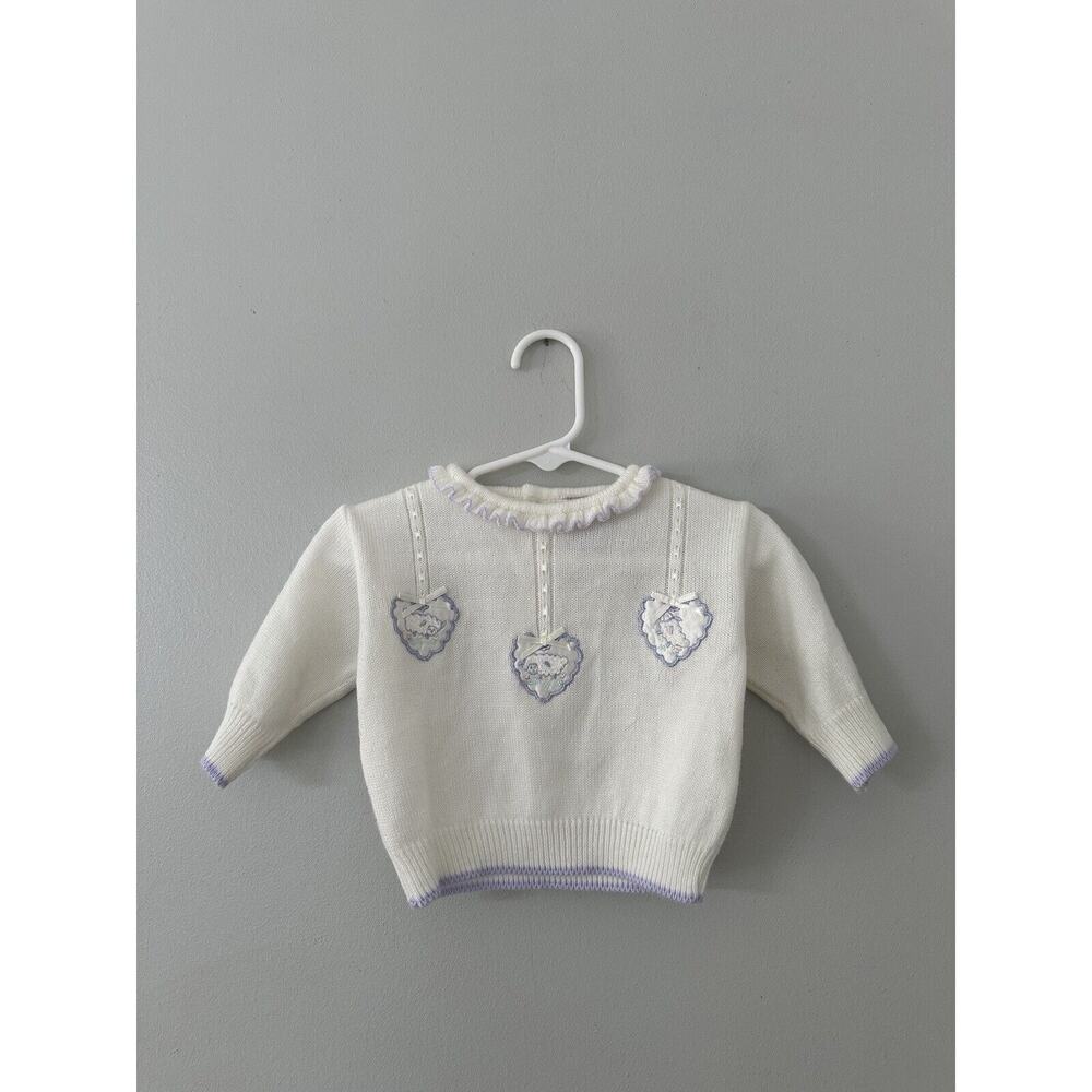 Vintage80s Small Steps White Knitted Heart Lamb Sweater 3-6 Months